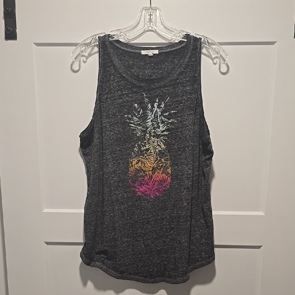 Maurices Orange and Gray Sleeveless Tank Top with Pineapple Design